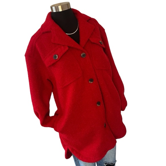 Old Navy bouclé wool blend shacket Robbie Red small - Picture 3 of 15